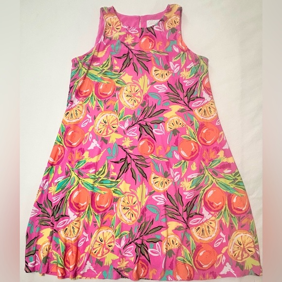 Papagallo Sleeveless Swing Dress Citrus Print Size Large Flowy A Line EUC - Picture 2 of 12